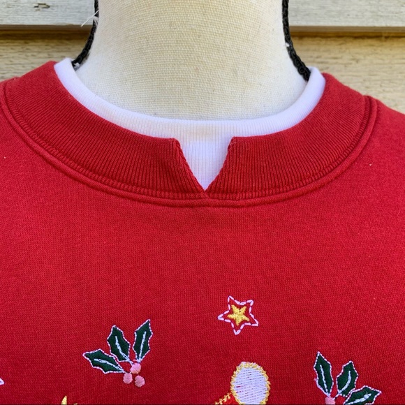 Vintage 90s Red Felt Snowman Appliqué Graphic Crewneck Ugly Christmas Sweatshirt - Picture 6 of 16